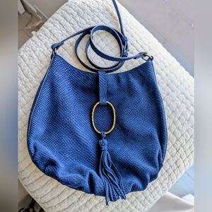 Lucky Brand Blue Lizard Suede Crossbody Bag - New